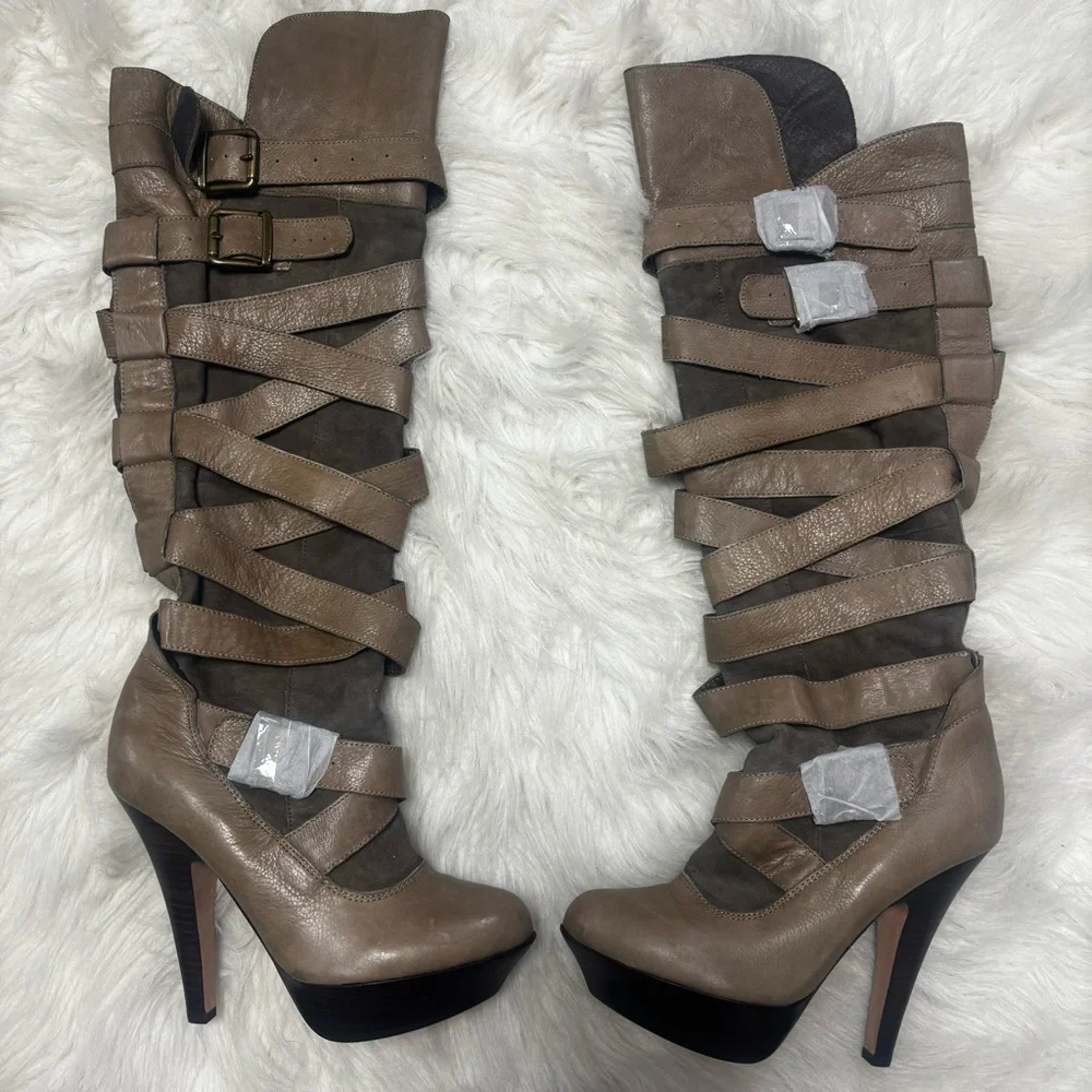 Dolce Vita Strappy Bandage Leather Knee High Heeled Boots size 6.5